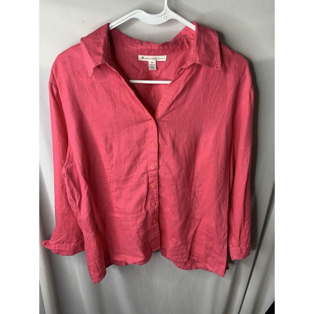 Women's 16P JM Collection Pink 100% Linen 3/4 Sleeve Button Shirt NWT - Picture 6 of 11